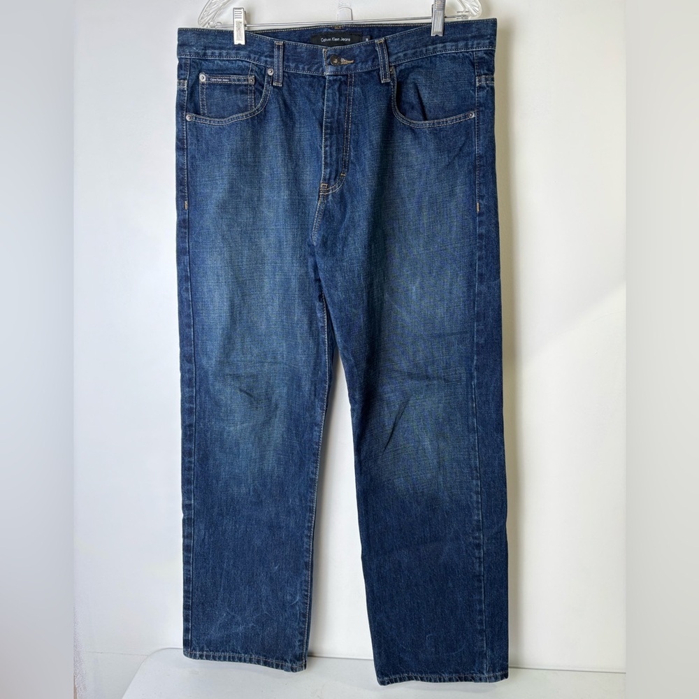2 Pairs Calvin Klein 36/30 Blue Straight-Leg Denim Jeans with Light Stitching